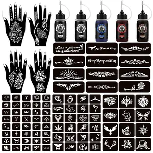 Henna tattoo kit Temporary Tattoo Kits 5 cones 96 Stencils Gifts for DIY Art Party