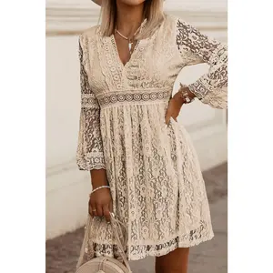 Lace V-Neck Three-Quarter Sleeve Dress