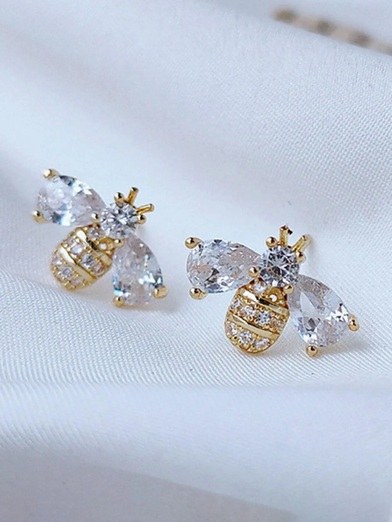 Cute Bee Design Zircon Pretty Studs Earrings, Fashionable Jewelry for Women & Girls, Trendy All-match & Exquisite Jewelry for Birthday Gift