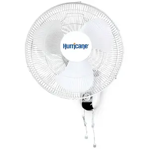 Hurricane Classic 90 Degree Oscillating 3 Speed Wall Mounted Fan, White/Black