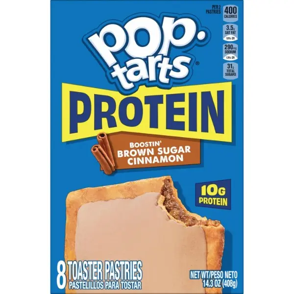 High Protein Toaster Pastries Snacks, 10g Protein, Boostin'-Brown Sugar Cinnamon Flavor, Travel-Friendly, Office-Ready, Shelf-Stable, Halal, 14.3oz Box (8 Pop-Tarts) with Gelatin, Salt, Xanthan Gum