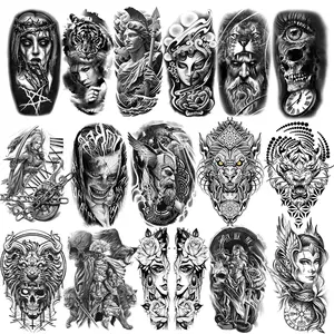 16 Sheets Black  Arm Temporary Tattoos For Men Adults Thigh, Nun Girl Skull Skeleton Zeus God Jesus Christ Fake Sleeve Tattoos For Women, Scary Halloween Tattoo Stickers Demon Vampire