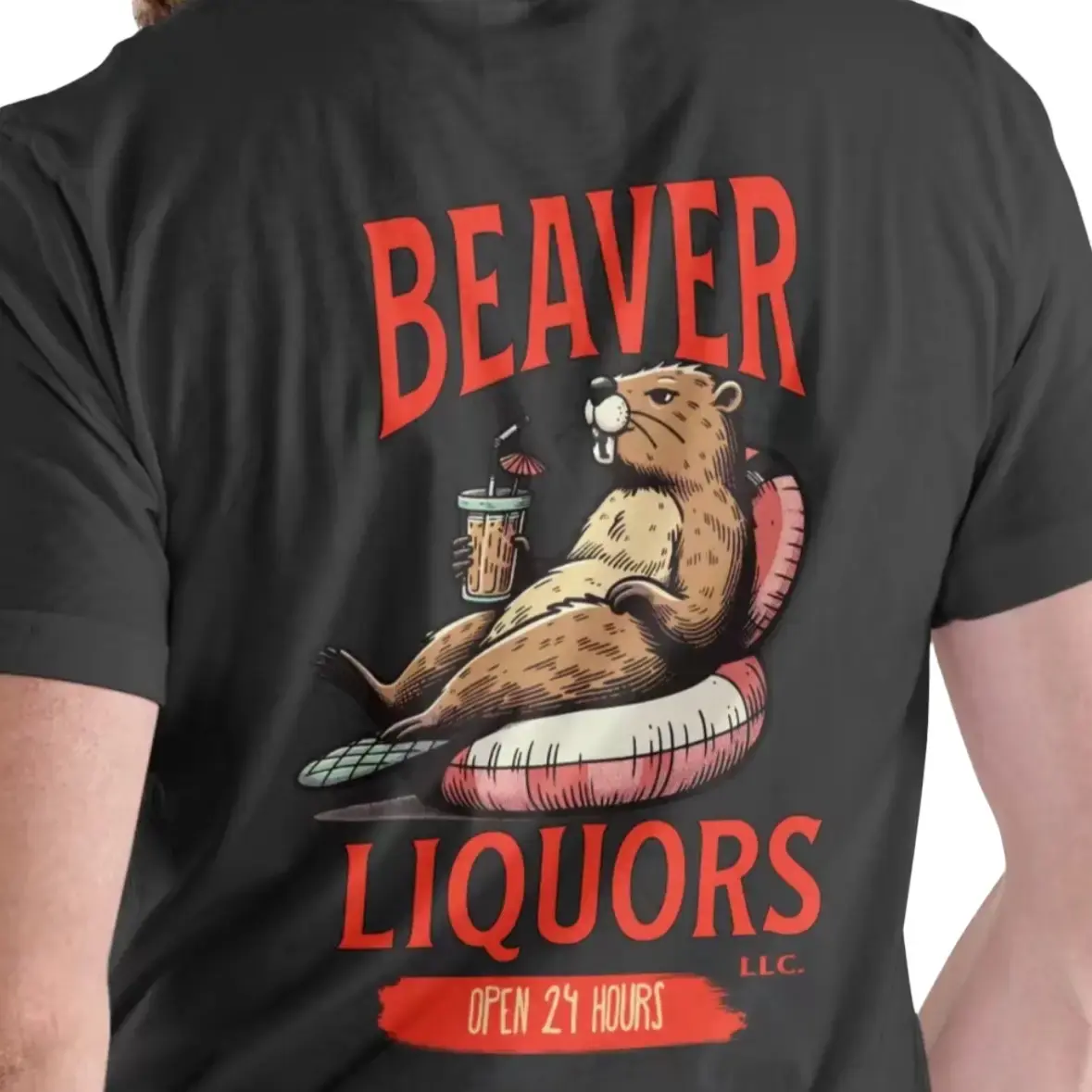 Unisex Beaver Liquors Graphic T-Shirt, Casual Streetwear Top in Soft, Breathable 100% Cotton with a Short-Sleeve Round Neck, Tee, Shortsleeve, Menswear, Tops, Beaver Print, Soft Cotton