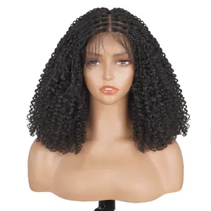 Ourwigs Box Short Braided Wig  Fiber Full Lace Boho Curly Water Wave 13x5 Synthetic Box Braided Wigs For Women Bohemia Natural Scalp 14 Inches