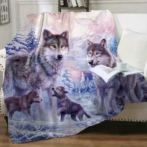 [Snow Wolf Pattern Blanket] Super Comfortable Animal Snow Wolf Pattern Printed Blanket - Twin Bed Blanket, Four Seasons, Travel, Sofa, Lunch Rest, Gift