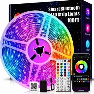 100FT WiFi RGB Led Smart Strip Lights Smart Led Light Strip Work with Alexa,RGB Color Changing Time Setting Music Sync Strip Lights with both App and Remote Control,for Bedroom Indoor Lighting For Bedroom Decor