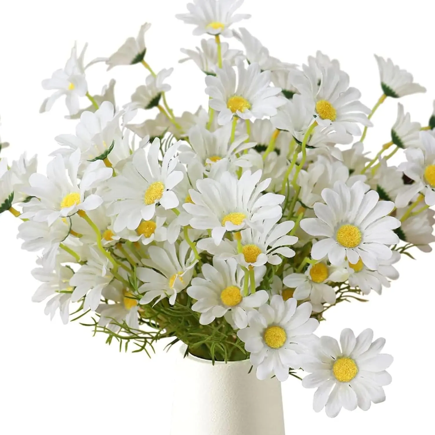 8 Bundles 20" White Artificial Daisy Flowers UV Resistant Outdoor Fake Wildflowers with Stems Faux Greenery Shrubs Arrangements for Home Garden Vase Decor