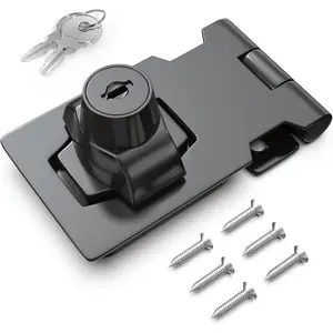 2.5 Inch Keyed Hasp Lock for Cabinets & Small Doors, Twist Knob Design Heavy Duty Zinc Alloy Chrome-Plated Iron Lock, Comes with Keys & Screws, Black