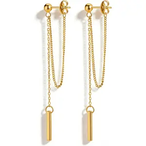 Chain Earrings for Women 18K Gold Plated Dainty Bar Drop Dangle Earrings Long Threader Earring Hypoallergenic Line Dangly Jewelry Gift for Teen Girls