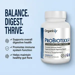 ProBiotixx+Organixx ProBiotixx+ Probiotic Supplement, Daily Probiotics for Women & Men For Digestive Health Gut Health, Immune Support, 2.5 Billion CFU, Gluten Free, Non GMO, Shelf Stable, 60 Vegetarian Capsules