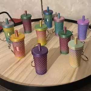 Mini Prickly Tumbler Keychain - Colorful Beaded Design with Chain Attachment for Easy Carrying