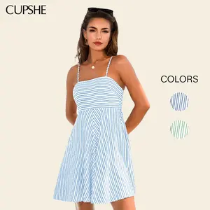CUPSHE TikTokShopSpringGlowUp Dreamscape Woven Square Neckline Sleeveless Striped Mini Dress Womensfashion