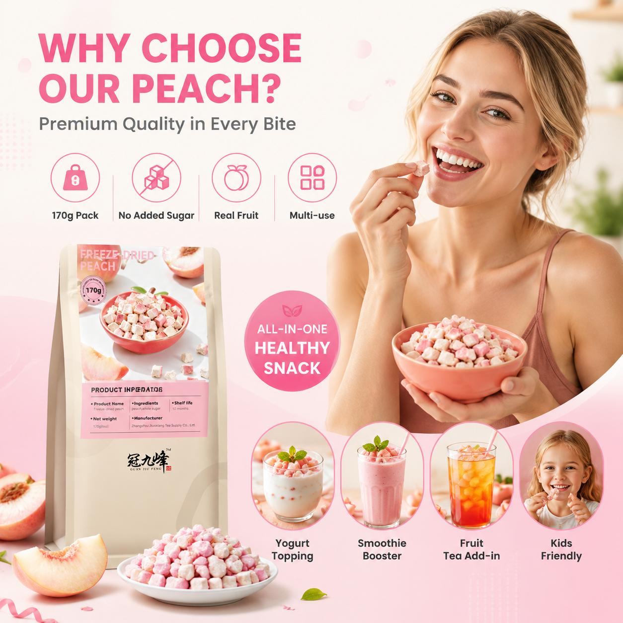 Premium Freeze-Dried Peach Slices, 6 oz Dried Fruits, 100% Pure Snack, Ideal for Smoothies & Baking, Travel-Friendly, Great for Kids, Easter Holiday Gift Option, Freeze Dried Peaches
