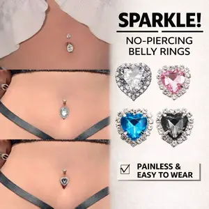 Upgraded Fake Belly Rings High-quality Non-Piercing Clip-on Belly Button Rings Stainless Steel Fake Belly Button Ring Fake Earrings Diamond  Heart