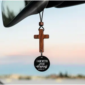 Bible Verse Car Rearview Hanging Cross Ornament, Daily Encouragement, Christian Accessories for Vehicle