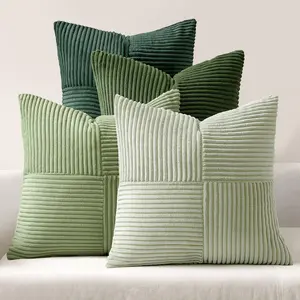 Spring Green Decorative Throw Pillow Covers 18x18 Inch Set of 4 Boho Farmhouse Cushion Covers Mordern Nordic Pillow Cases Soft Corduroy Gradient Home Decor for Couch Sofa Living Room Bed