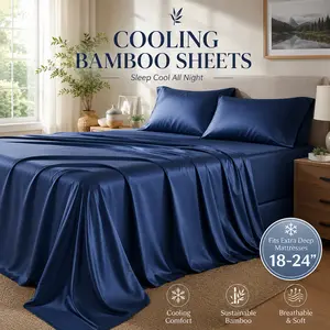 MOXHOMO Extra Deep Pocket Bamboo Sheets - 6 Pcs Breathable & Cooling Bamboo Bed Sheet Set, Hotel Luxury Fitted Sheet Set, Soft Wrinkle-Free & Machine Washable For Extra Deep Mattresses, Room Decor, Full/Queen/King Size Sheet & Pillowcase Sets