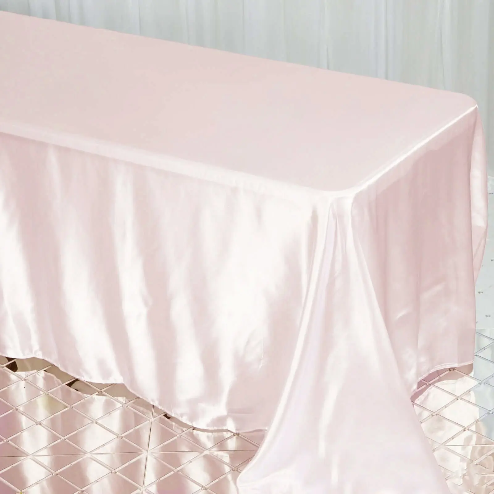 Blush Pink Satin Rectangular Tablecloth - 90"x132" Seamless Table Cover for Wedding, Dessert Tables, Party