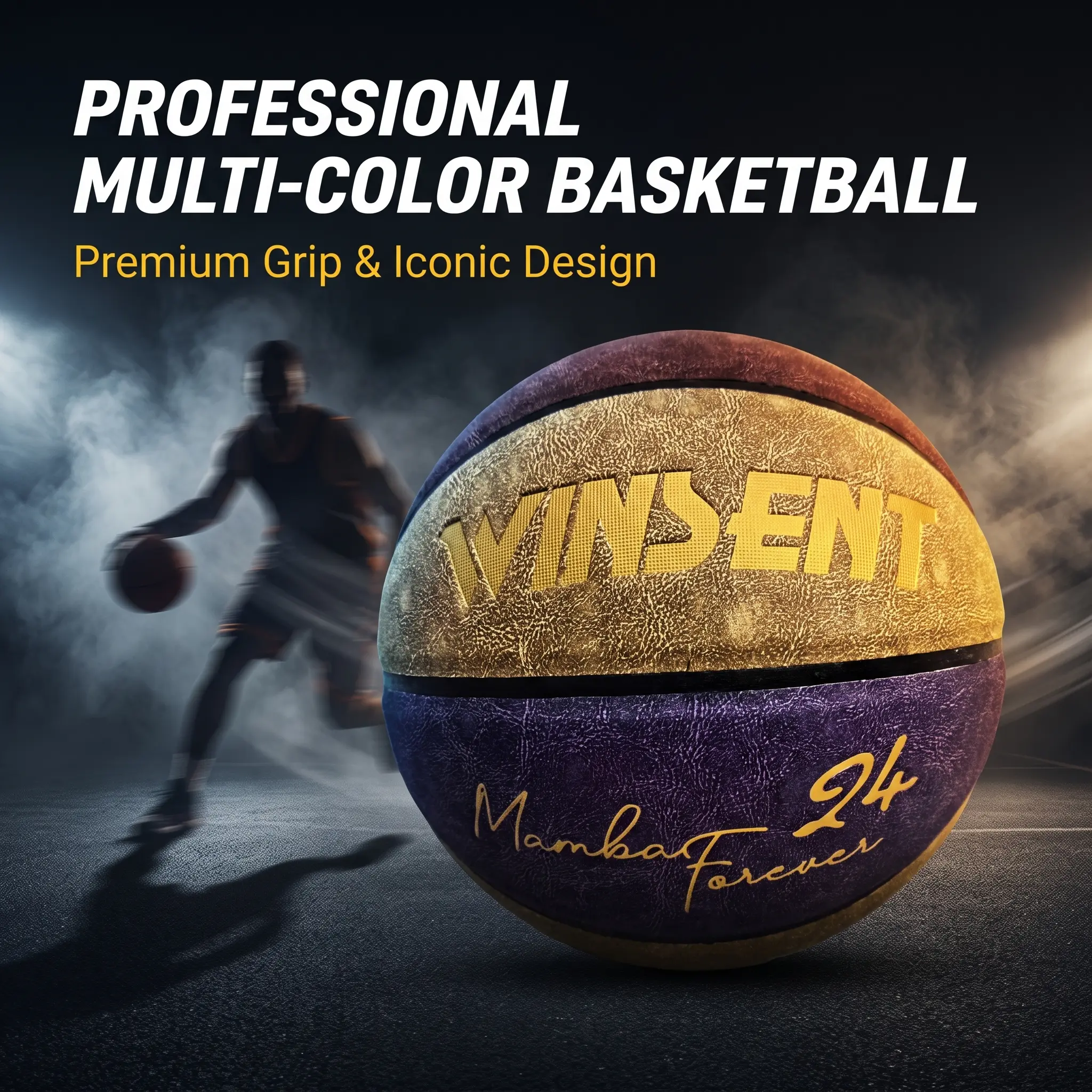 WINSENT 24 Commemorative Basketball Official Size 7 Purple Gold Non-Slip Composite Leather Indoor Outdoor Training Basketball Gift for Basketball Fans