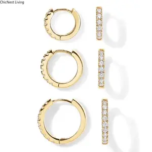 18K Gold Plated 925 Sterling Silver Post 3-Pair Small Gold Hoop Earrings Set | Mini Cartilage Helix Huggie Hoop Pack for Women Men 8mm 10mm 12mm