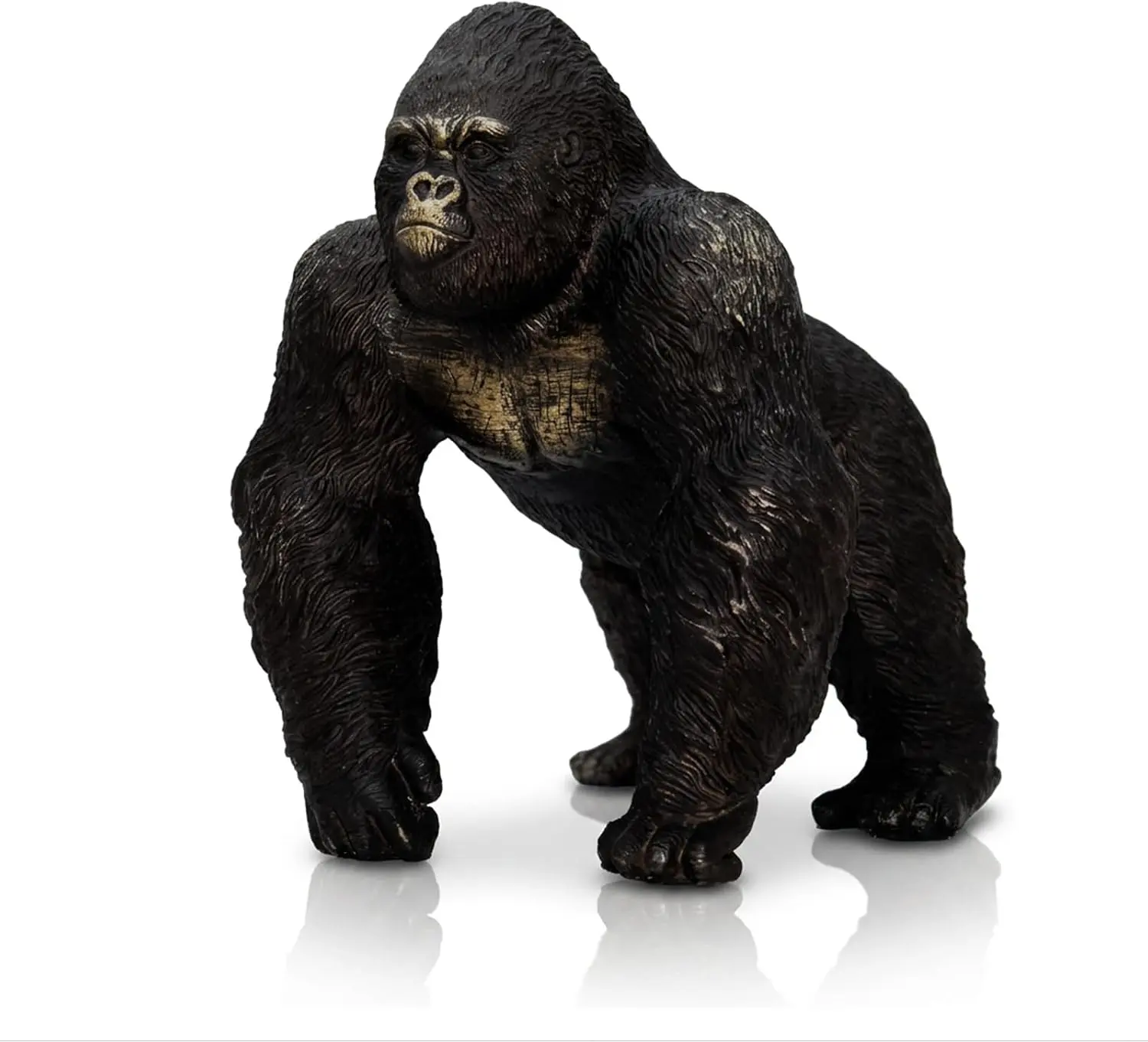 Office Decor Silverback Gorilla Statue Standing, Black Gold | Hand-painted resin figure, 8 to 9 inches tall with weighted base, sits steady on shelf, mantel, or display stand.