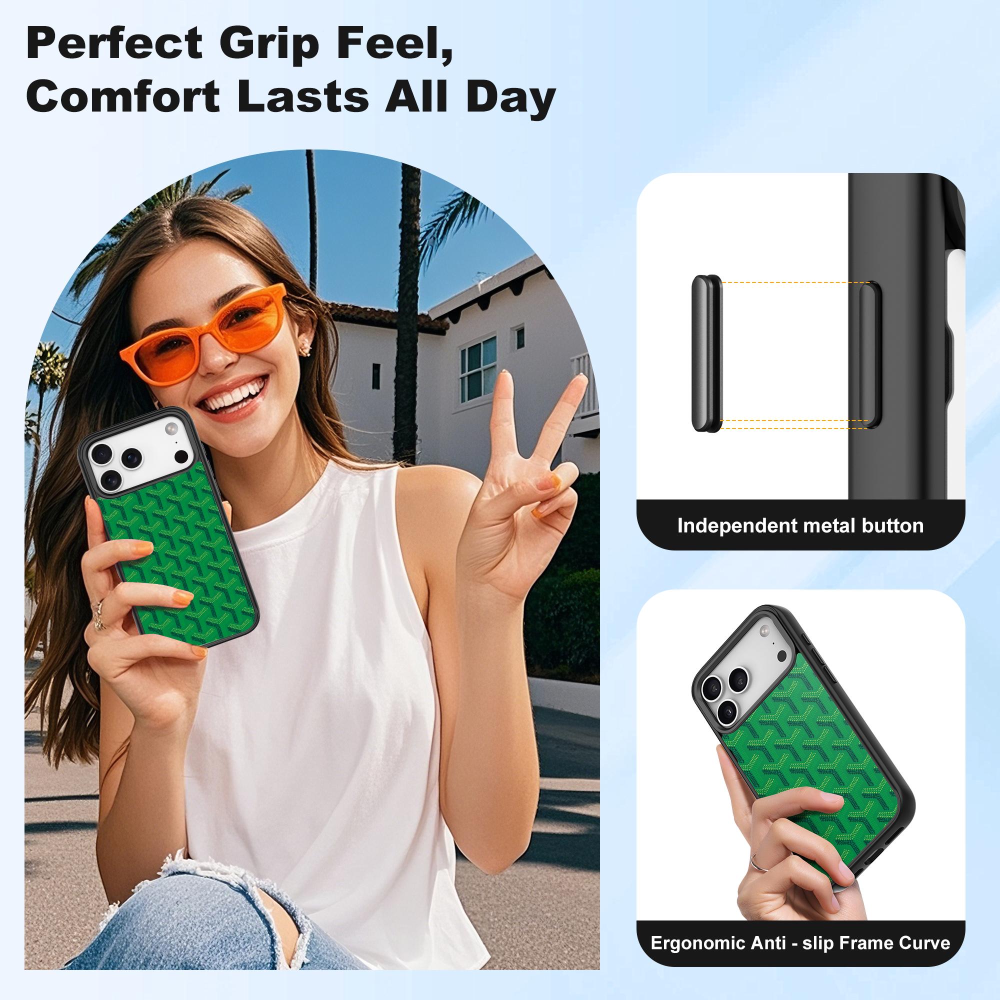 MagSafe Luxury Leather Texture Case for iPhone 17 16 15 14 13 12Pro Max 17 Air | Orange Chevron Pattern, Electroplated Shockproof Protective Phone Cover, Aesthetic Designer Case for Women Men