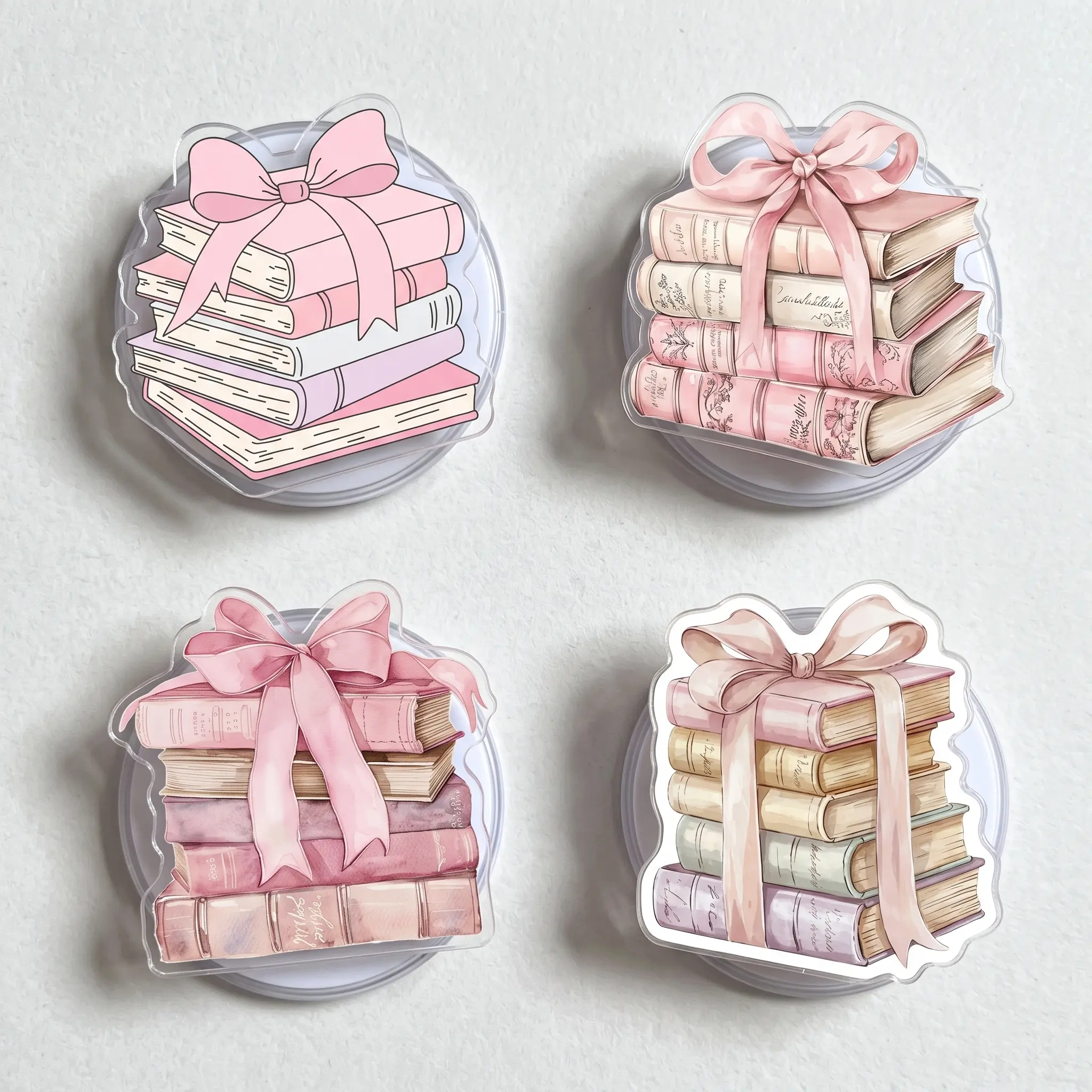 Coquette Pink Bow Book Stack MagSafe Phone Grip Magnetic Kindle Holder Pastel Bookish Aesthetic Reader Gift