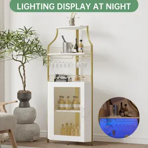 Garvee Corner Bar Cabinet with LED Strip and Glass Holder - Stylish and Functional Storage Solution for Home Bars and Entertainment Areas