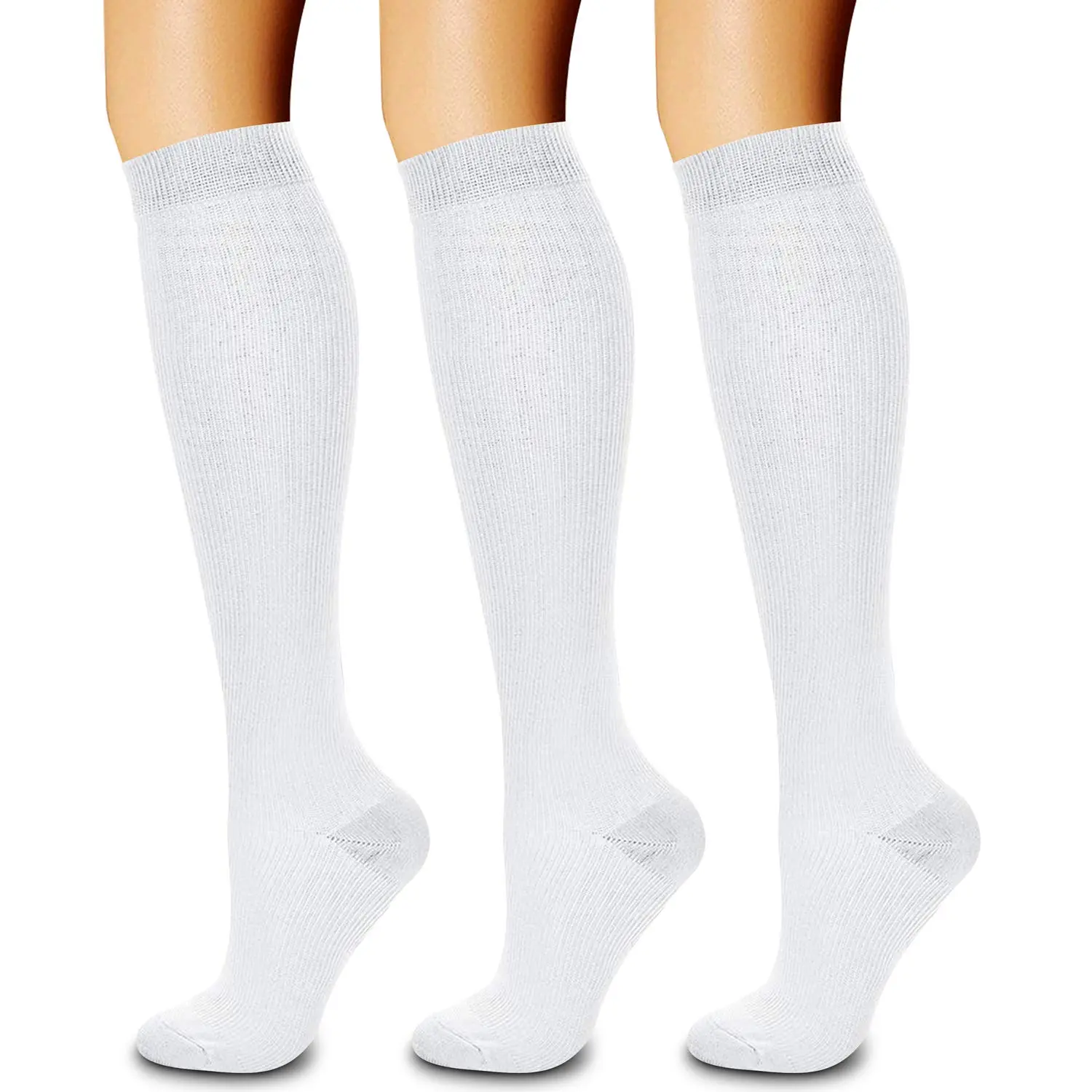 3 Pairs Graduated Compression Socks (15-20mmHg) - Sports Socks with Padded Cushion Bottom, Moisture-Wicking for Sports & Outdoor Activities