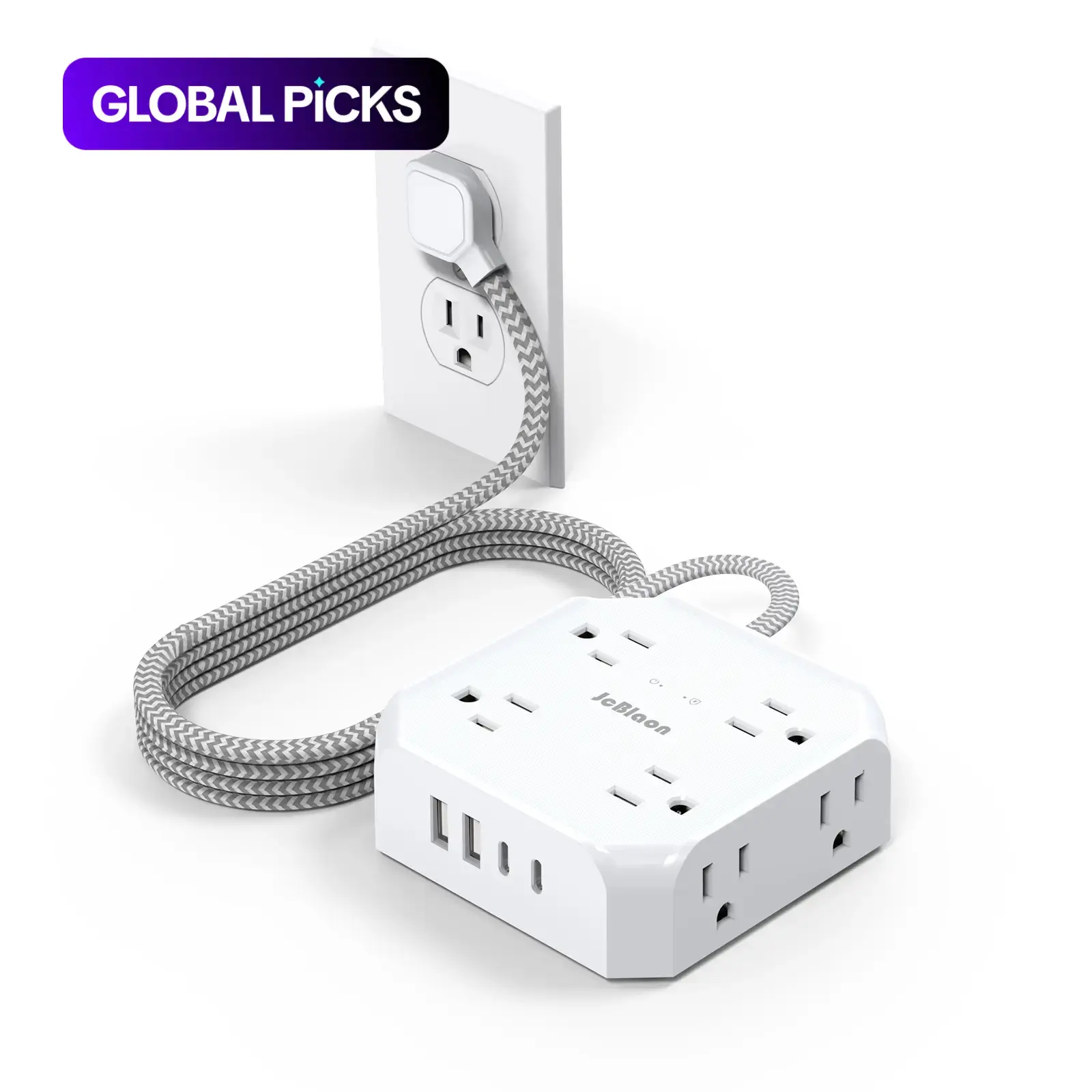 Multifunctional Socket Outlet Extender, Power Socket Expander, Extension Cords with Multiple Sockets and Outlets, with 8 Outlets, 2 USB Ports & 2 USB-C Ports, 12-in-1 3-Sided Multiple Outlet Power Strip for Home Office Use