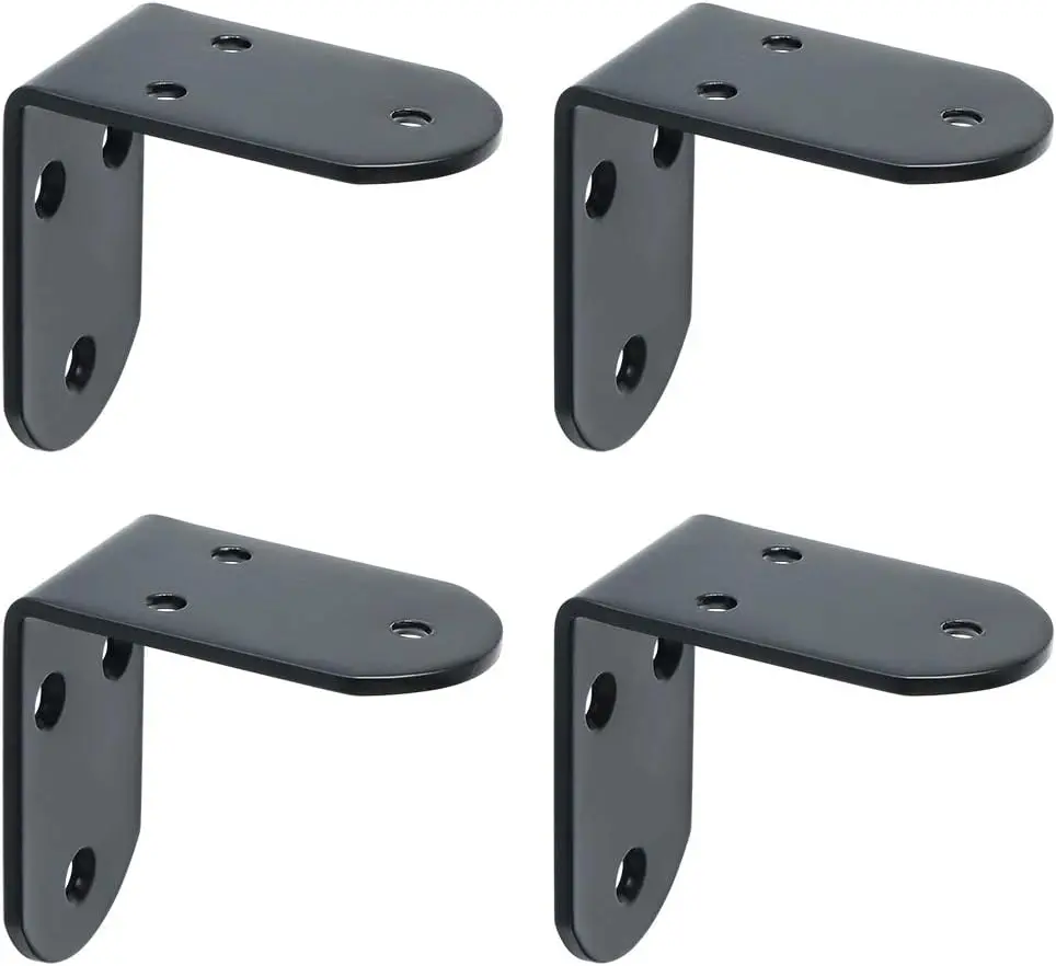4 Pcs Heavy-Duty Black Stainless Steel L Brackets, 2.56x2.56 In Floating Shelf 90-Degree Right-Angle Clamping Fasteners for Wood Furniture, Toilet Partitions