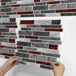 Marble Pattern Wall Sticker, 12pcs/set Self-adhesive Wall Tile Sticker, Wall Decor for Home Kitchen Bathroom, Kitchen Bathroom Decoration