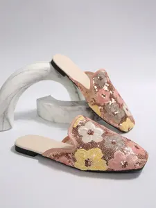 Women's Fashionable Flower Sequin Design Slippers, Slip On Mules, Casual Comfortable Flat Slippers for Indoor & Outdoor Wear, All-match Commuter Shoes for Daily Wear, Footwear