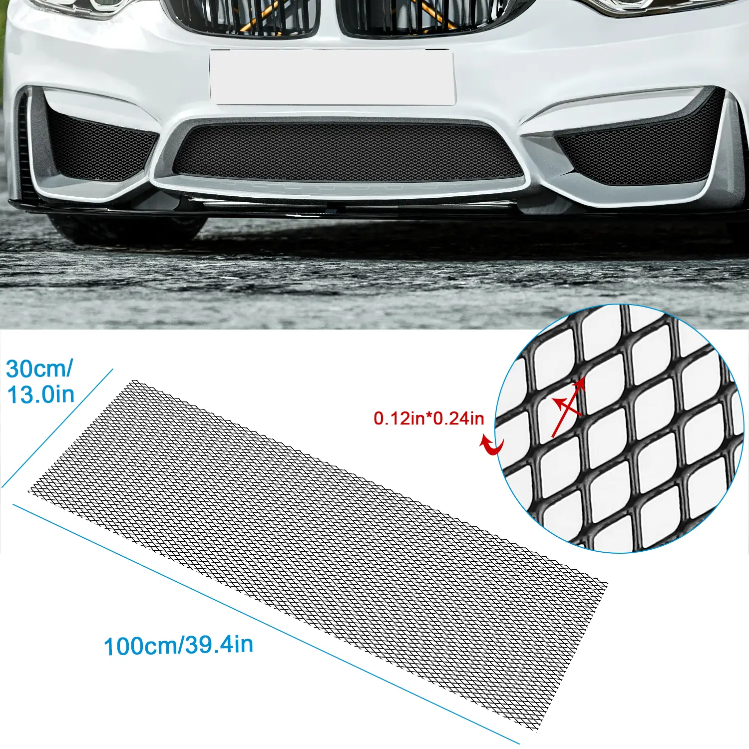 Universal 39.37*12.99 Aluminum Metal Mesh Front Bumper Grille – Soft Durable Car Bumper Fender Vent Grille Net for Auto Modification