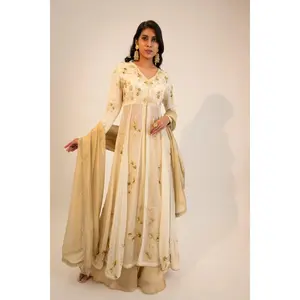 Ivory embroidered open anarkali paired with lehenga & dupatta