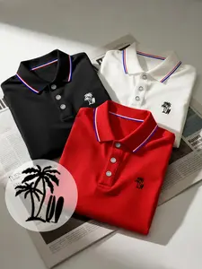 Men's New Polo Short Sleeve T-Shirt Set, Summer Fashion Print, Tropical, Breathable Quick-Dry Sports Shirt, Knitted Polyester Fabric