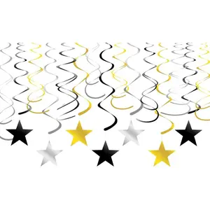 Black  Swirl Decorations - Hanging Metallic Plastic Streamers for Graduation Birthday Wedding, Pack of 30