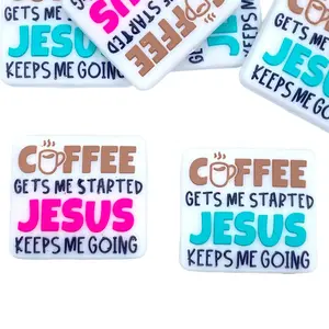 1pc Coffee Gets Me Started, Jesus Keeps Me Going Silicone Focal Beads for Beaded Pens DIY Supplies