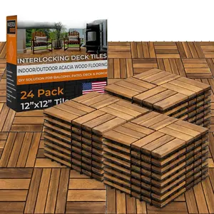 Interlocking Slat Deck Tiles 12"x12" -Stylish Patio Tiles for Outdoor Flooring-Durable Acacia , Easy to Install for Porch, Balcony & Patio Flooring,24 Pack (24pcs) Covers 24 Sq Ft