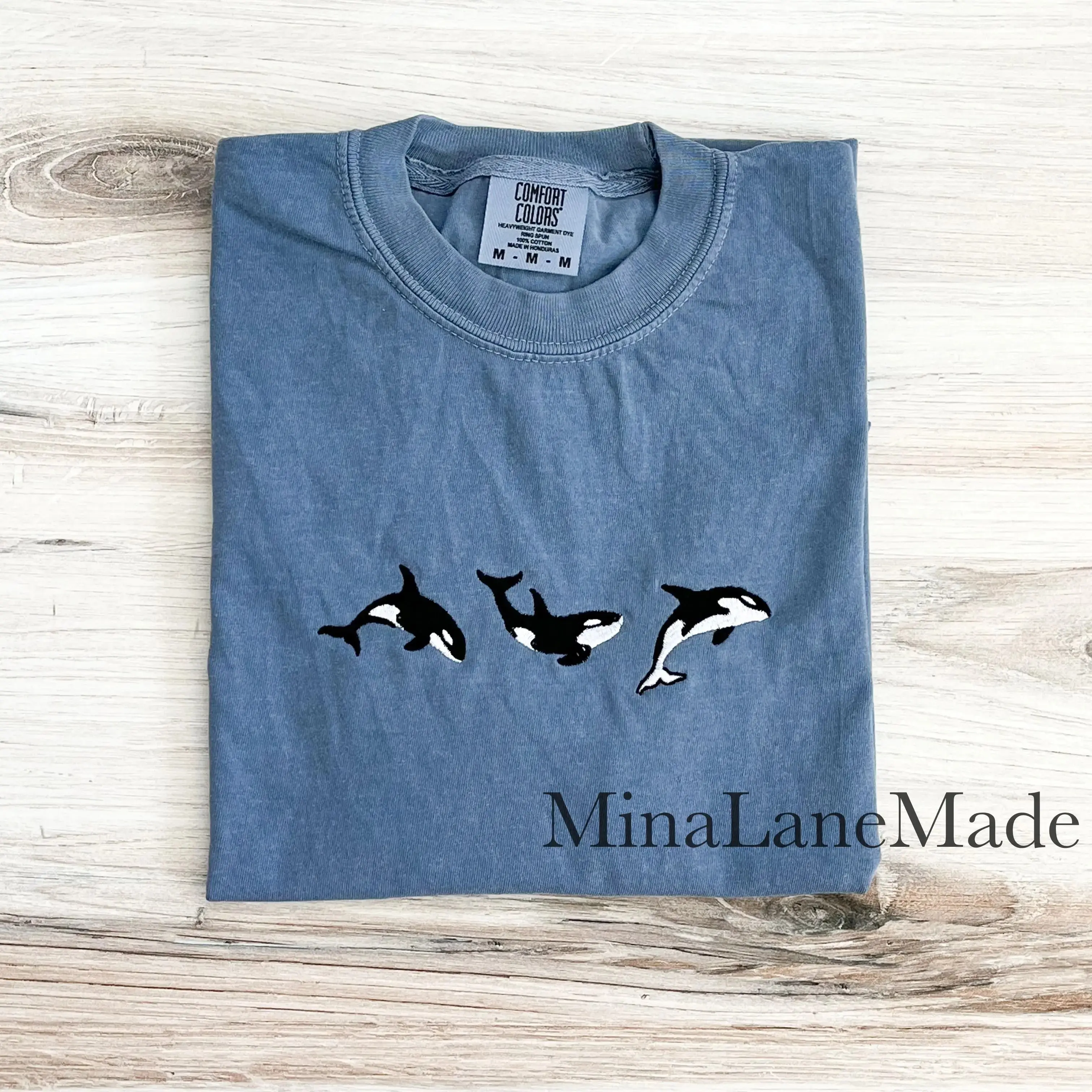 Comfort Colors Adrian Originals Orca Embroidered, Whale Animal Shirt, Ocean Lover & Cute Whale Tee, Garment-Dyed Soft Cotton T-shirt, Made In The USA	