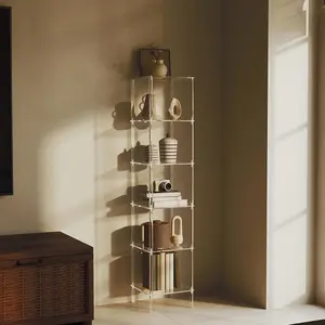 Acrylic Transparent Decorative Bookshelf 4-6 Layers, Small Corner Storage Rack for Living Room Bedroom Bathroom, Home Display Shelf, Room Accessories