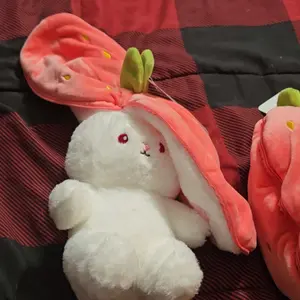 [No light] Strawberry Bunny Plush Toy Soft Kawaii Perfect for Cuddling Gifting or Decorating Your Bed Shelf Ultra Soft Fabric - Stuffed Animal