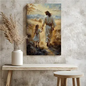 Jesus Walking with Child Christian Art Religious Decor for Living Room Home Spiritual Guidance Wall Art Spiritual Companion Ornaments Poster LoveOfJesus  FaithAesthetics   wall decor  dopamine decor poster