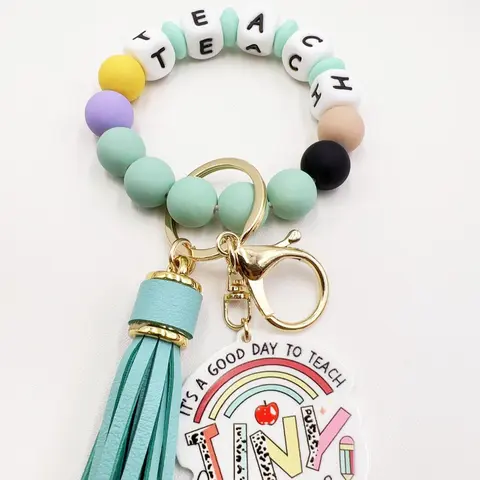 Silicone Bracelet Keychain Accessory with Acrylic Pendant Bag Charm, Wristlet for Keys Portable Car & House Key Ring Holder, Key Holder for Purse, Keychain for Bags