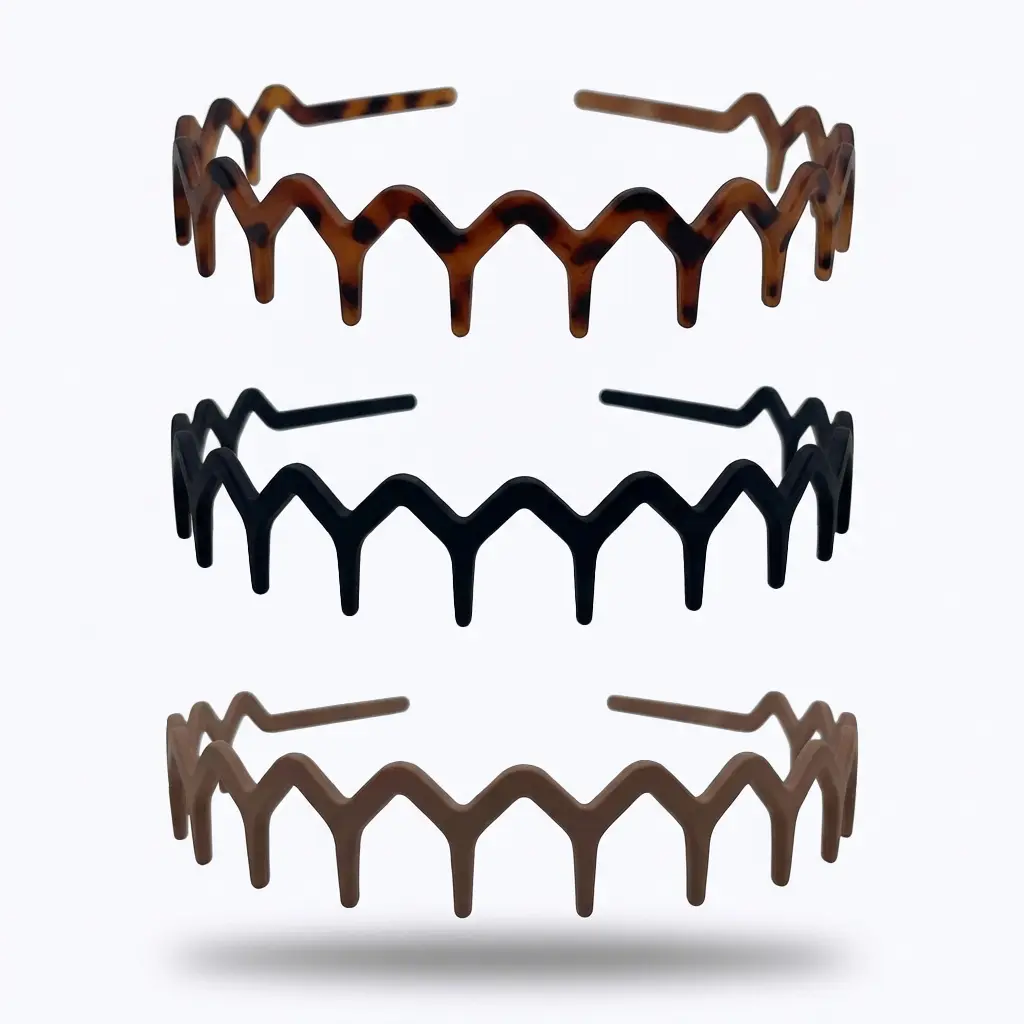3 pcs Zig Zag Headbands for Women – Fashion Accessories for Slicked Back Styles - Comfortable Wavy Headbands | Comb Headband with Teeth | Ideal Gifts for Women - Neutral