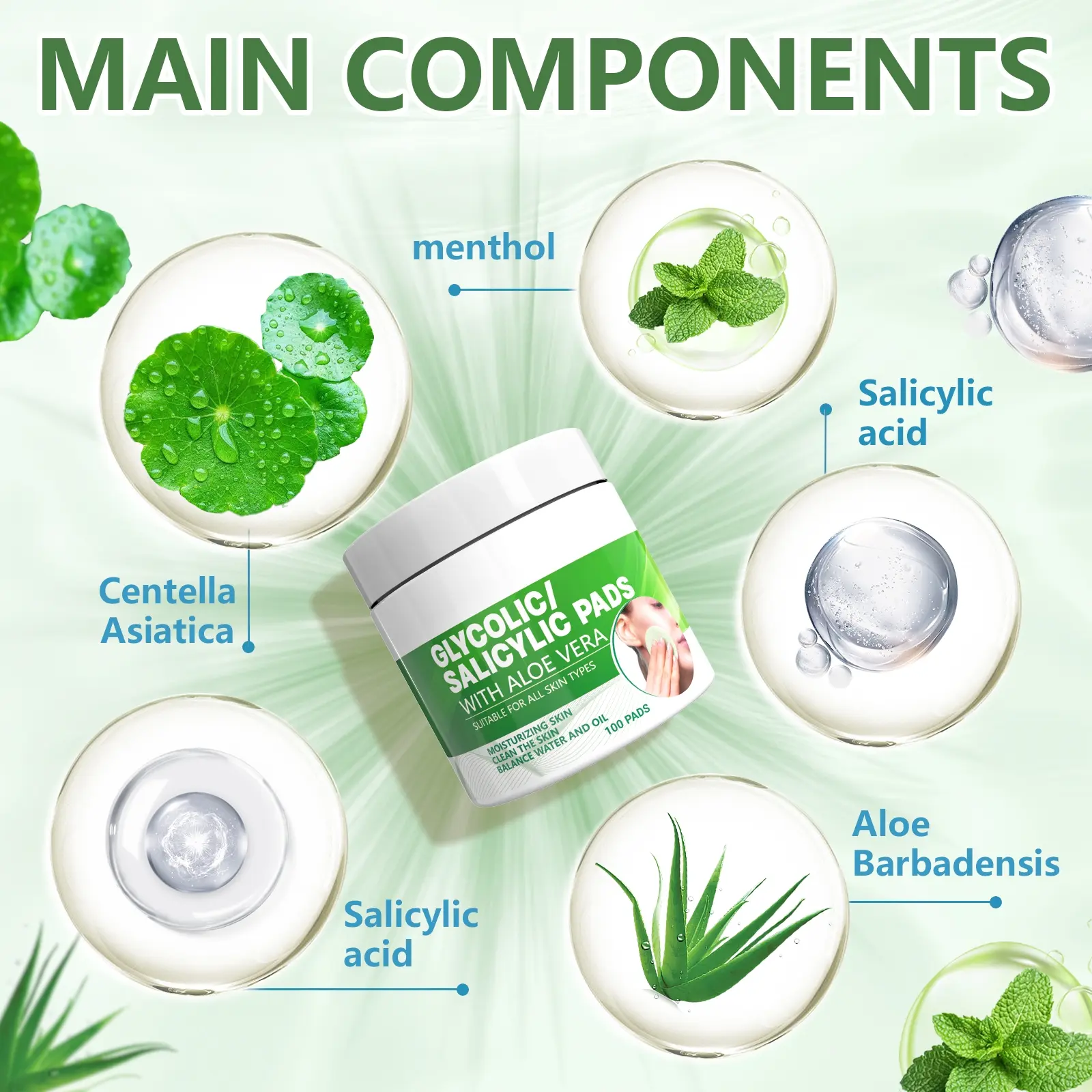 Glycolic/Salicylic Pads With Aloe Vera, Aloe Vera Salicylic Acid Pads For  Face, Salicylic Acid Pads,
