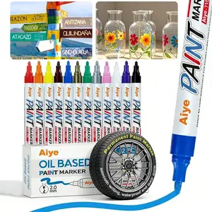12 Color Acrylic Paint Markers Permanent Oil-Based Waterproof Pens for Metal Rock Wood Glass Ceramic, Quick-Dry Durable Easy to Use Fade-Resistant Marker Pen Office Stationery Art Supplies Accessories for DIY Crafts Tire Car Detailing Gift