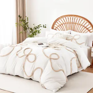Bow pattern Decorative Duvet Cover Set, Boho Tufted Comforter Sets with Zipper Closure, Including1 Duvet Cover & 1/2 Pillowcase without Filler, Soft Comfortable Bedding Set for Home Bedroom