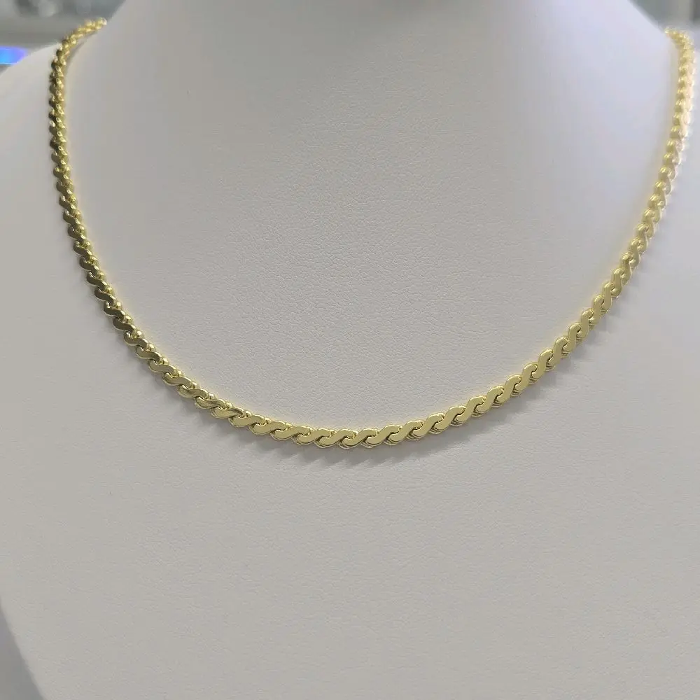 Flat Wave Link Necklace for Women and Men – Available in 18" & 20" – 14K Laminated Gold