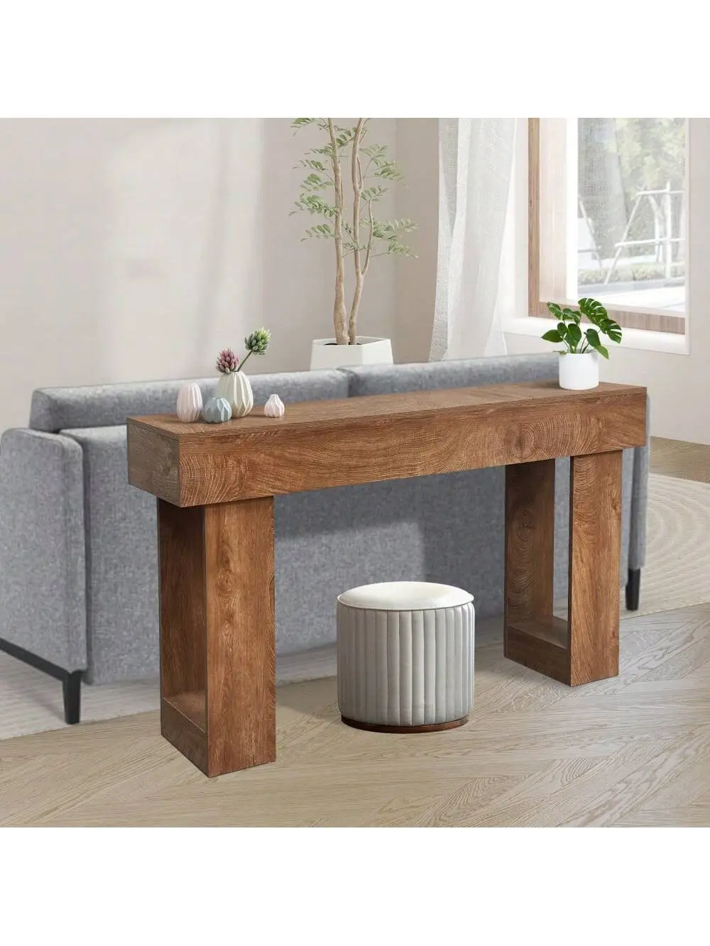 Gaomon 33.6 in Modern Rectangle Console Table - Rustic MDF Wood Entryway Table, Heavy-Duty Base, Storage, Easy Set-Up Outdoor Furniture Piece (Brown), Modern Console Table, Rustic Wood Table